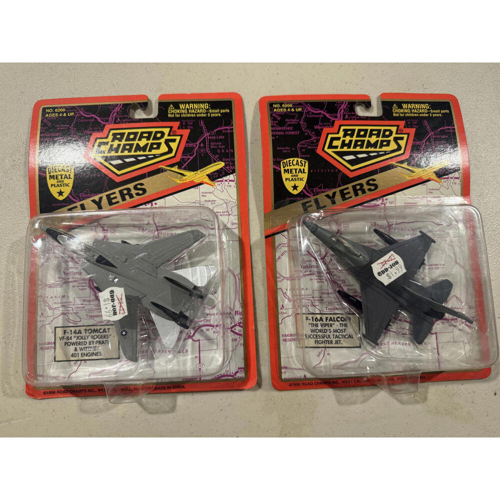 Road Champs Flyers Die-Cast Lot - F-14A Tomcat & F-16A Falcon - SEALED 1996